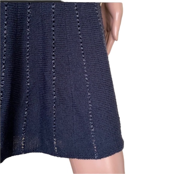 Free People FP knit navy blue skirt mini striped sparkly metallic fun flare sz L - Picture 4 of 13